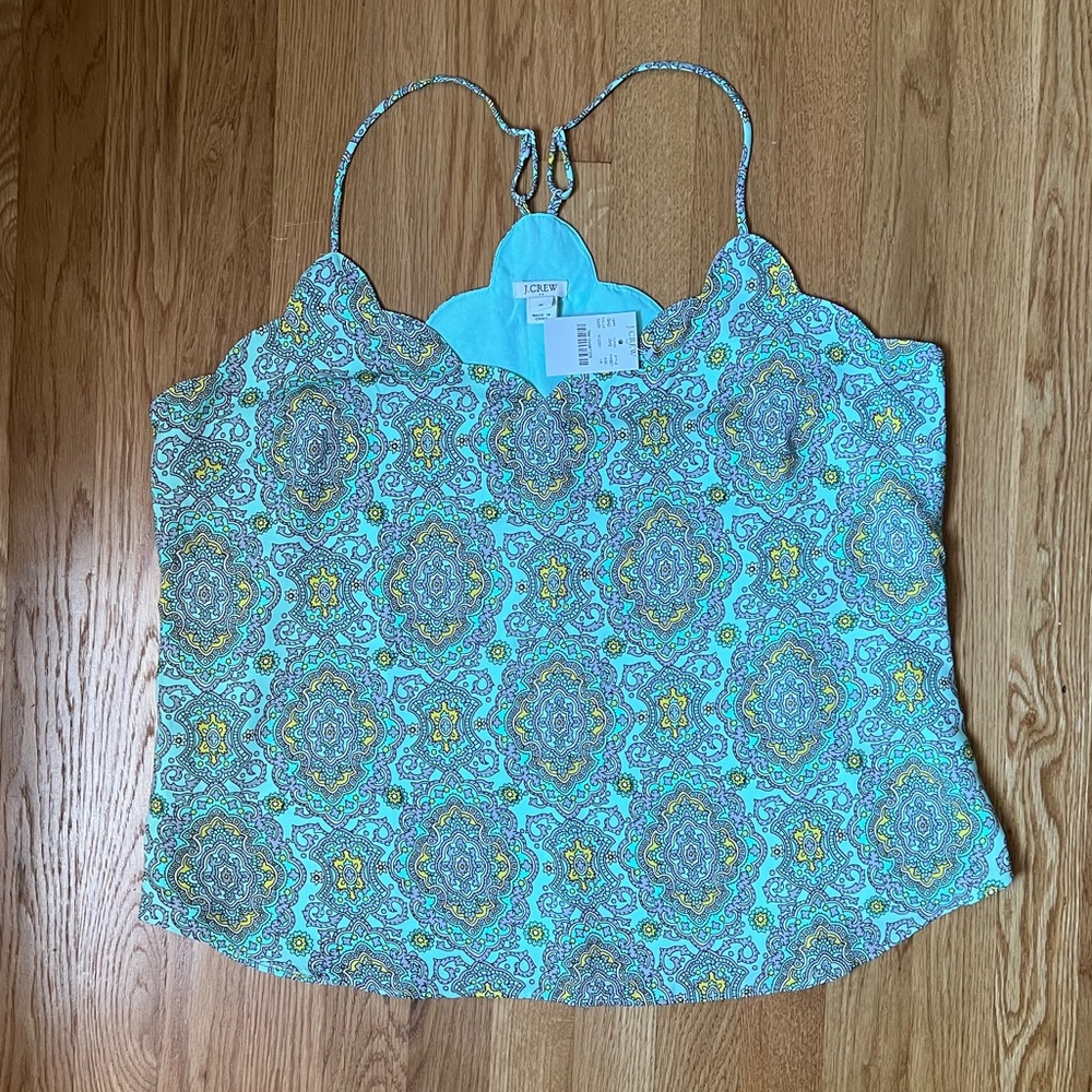 NWT J.Crew Scalloped Cami Top Mint Green Pattern Size 16